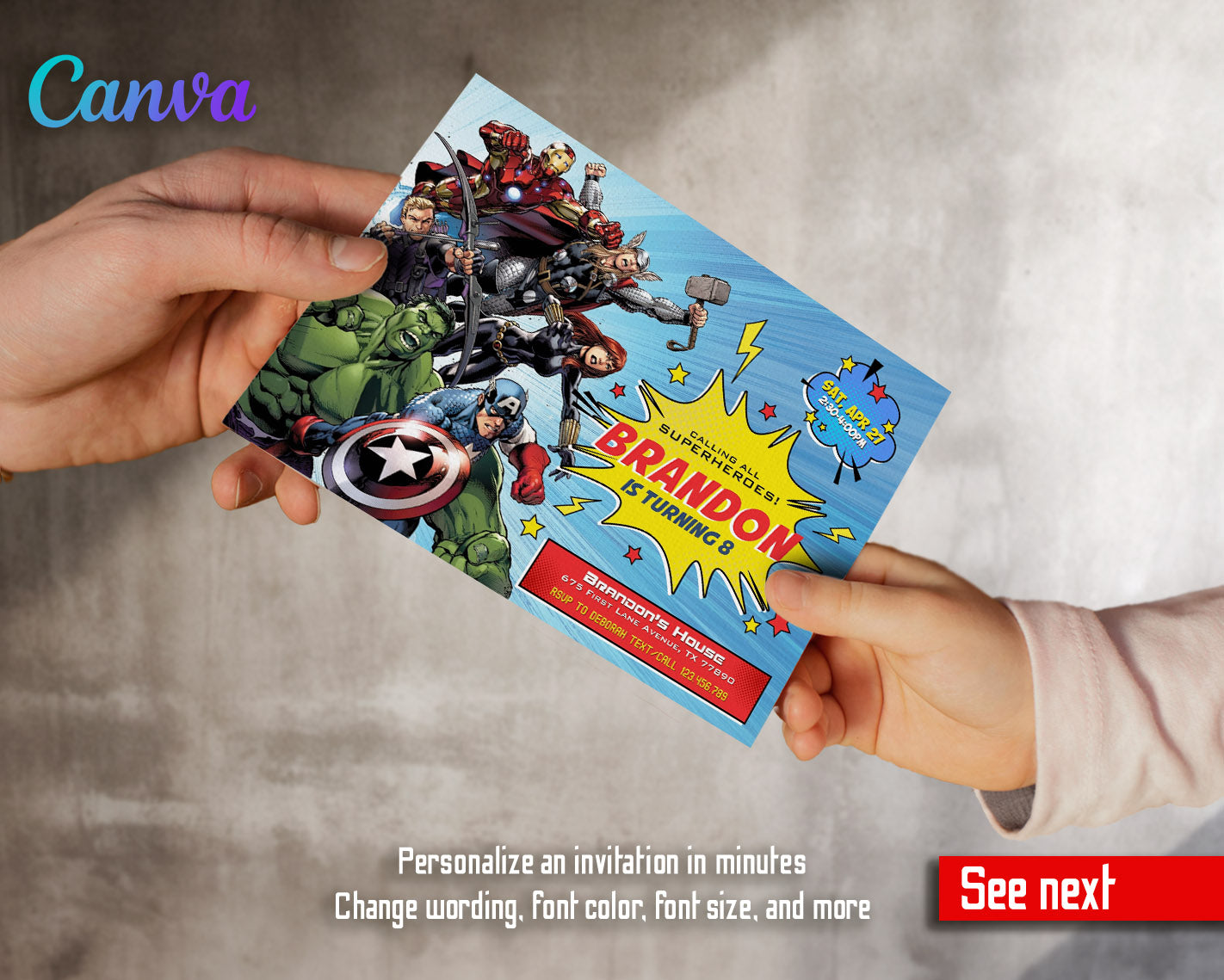 Avengers Marvel Superhero  customizable invitation template | Share or Print | boy | TQ567