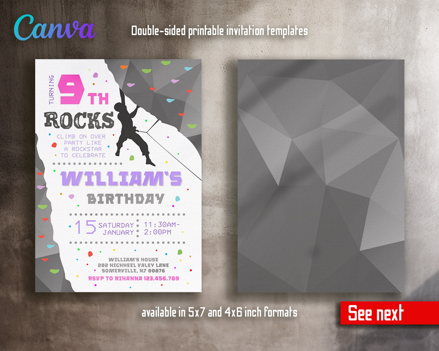 Rock Climbing  customizable invitation template | Share or Print |  | FG459