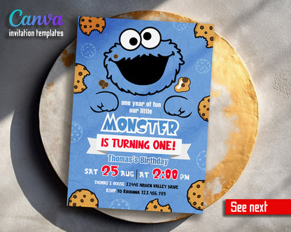 Sesame Street Cookie Monster customizable invitation template | Share or Print |  | QF417