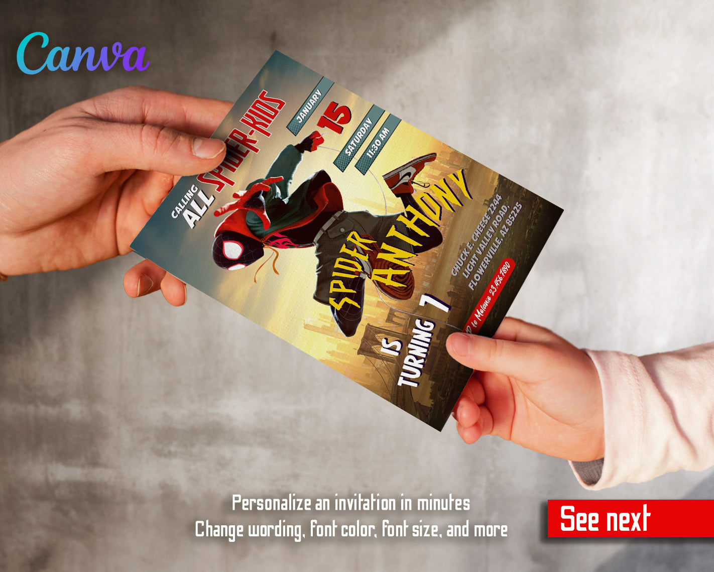 Spider Man Across the Spider-Verse customizable invitation template | Share or Print | boy | PU742