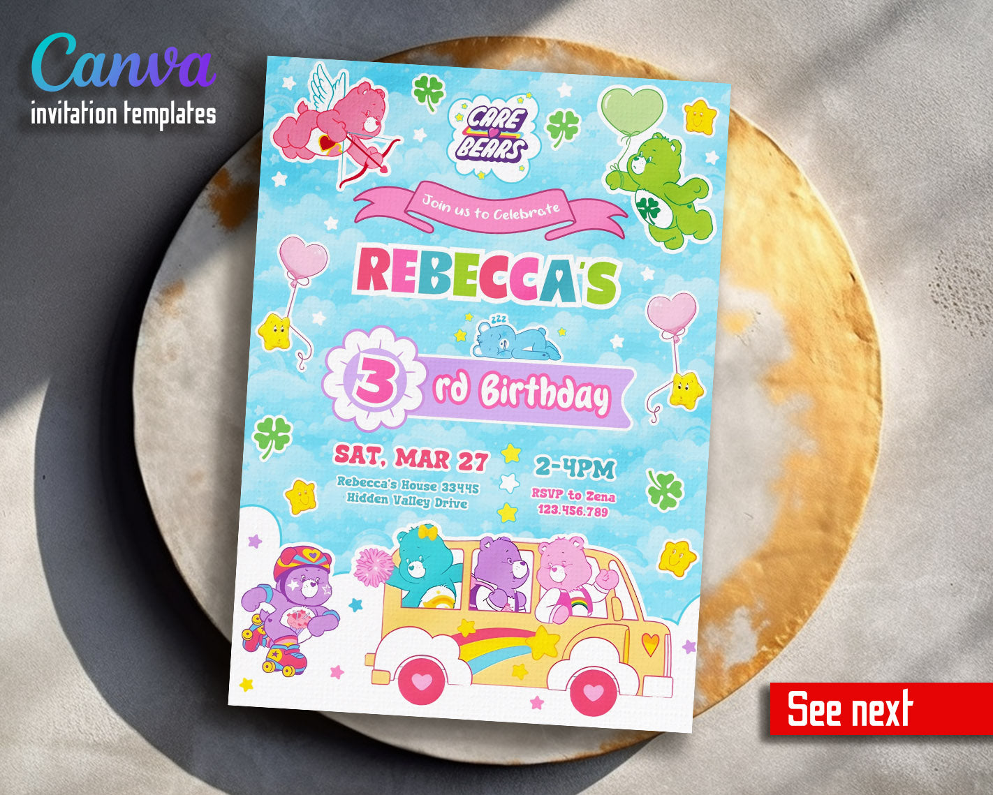 Care Bears  customizable invitation template | Share or Print |  | FG275