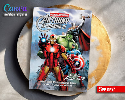 Avengers Marvel Superhero  customizable invitation template | Share or Print | boy | JN776