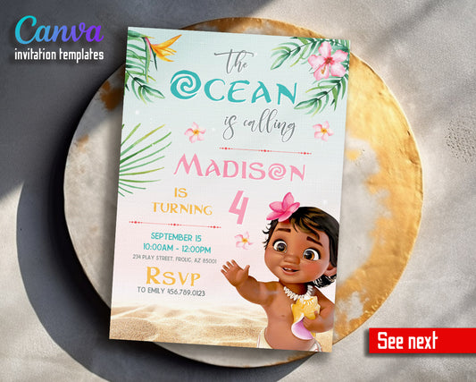 Moana Princess customizable invitation template | Share or Print | girl | EA110