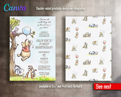 Winnie the Pooh customizable invitation template | Share or Print |  | AF105