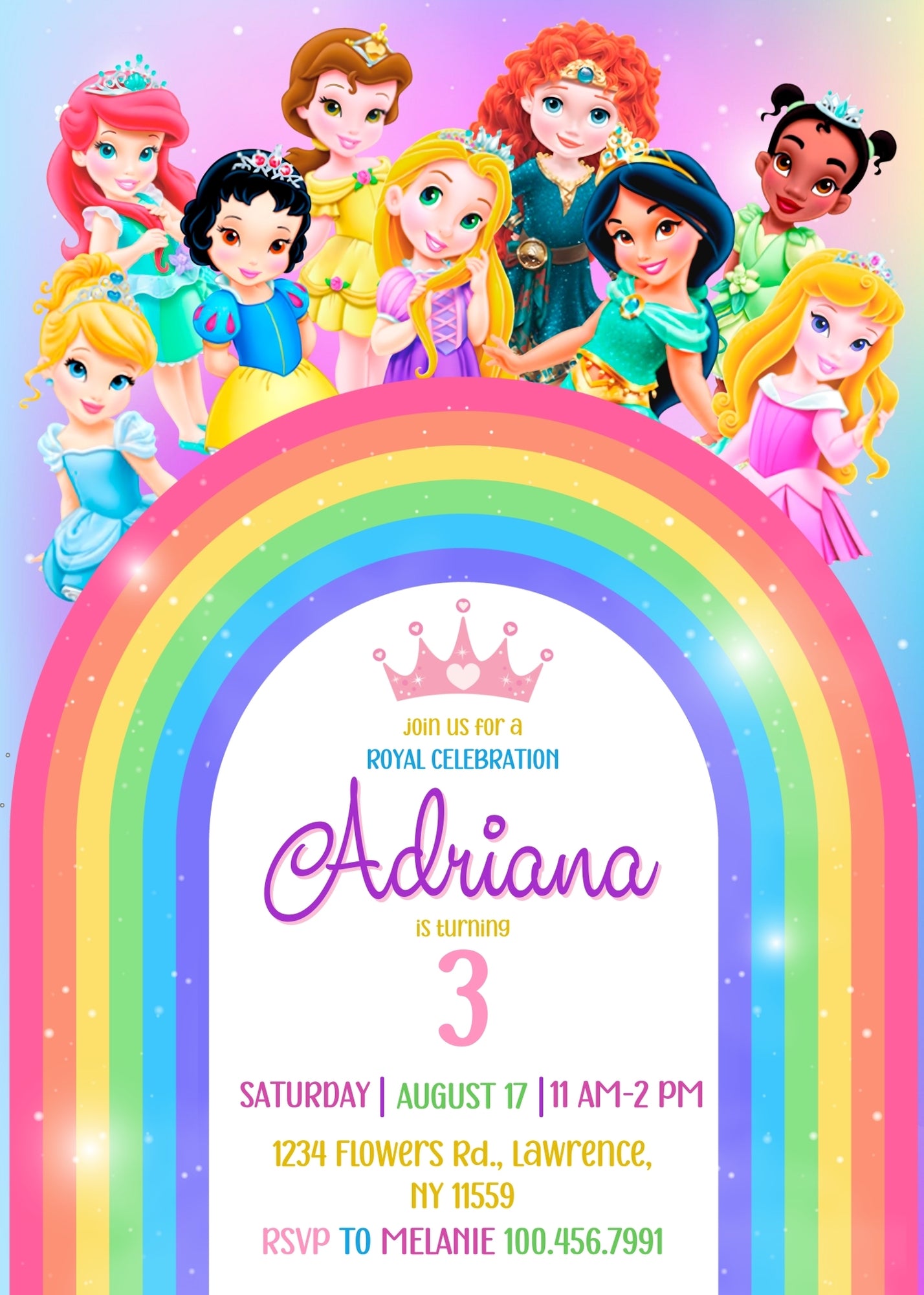 Disney Princess  customizable invitation template | Share or Print | girl | RH009