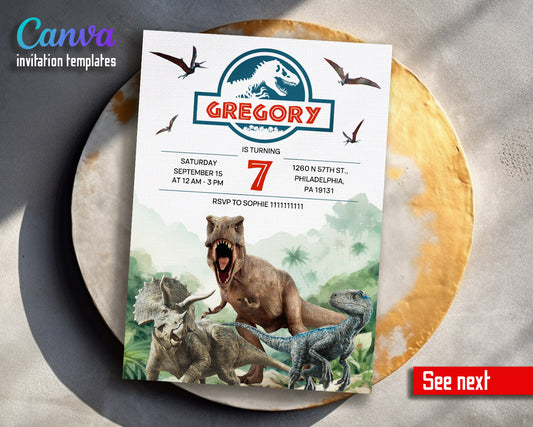 Jurassic World Dinosaur customizable invitation template | Share or Print |  | RO963