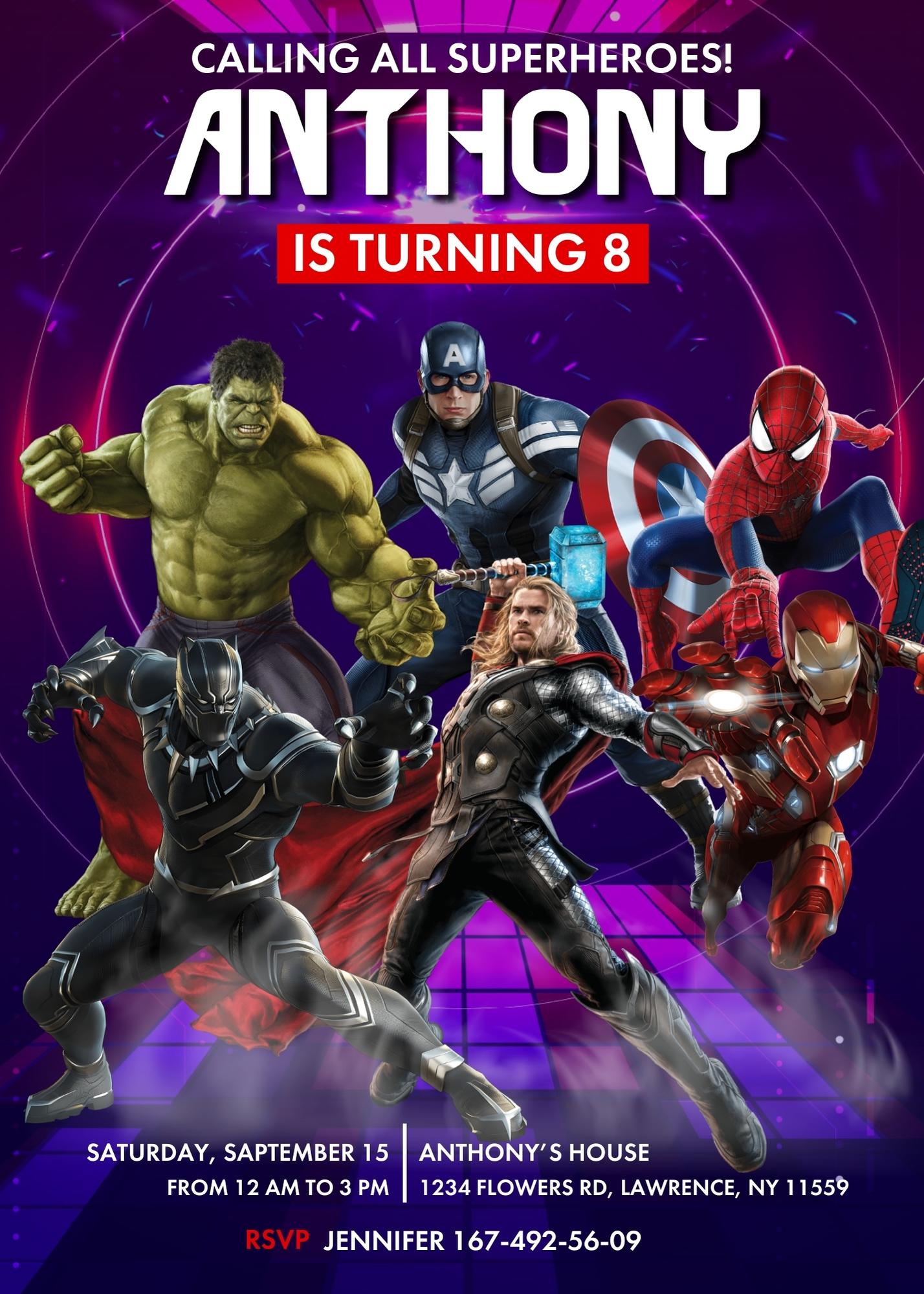 Avengers Marvel Superhero  customizable invitation template | Share or Print | boy | RM125