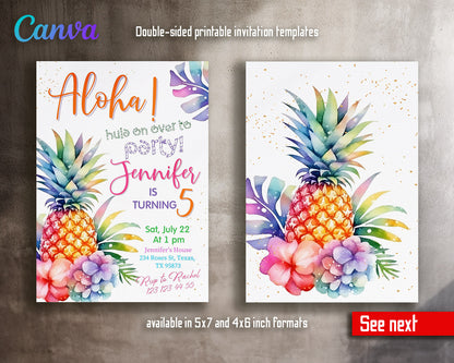 Aloha Luau Party customizable invitation template | Share or Print | girl | QJ525