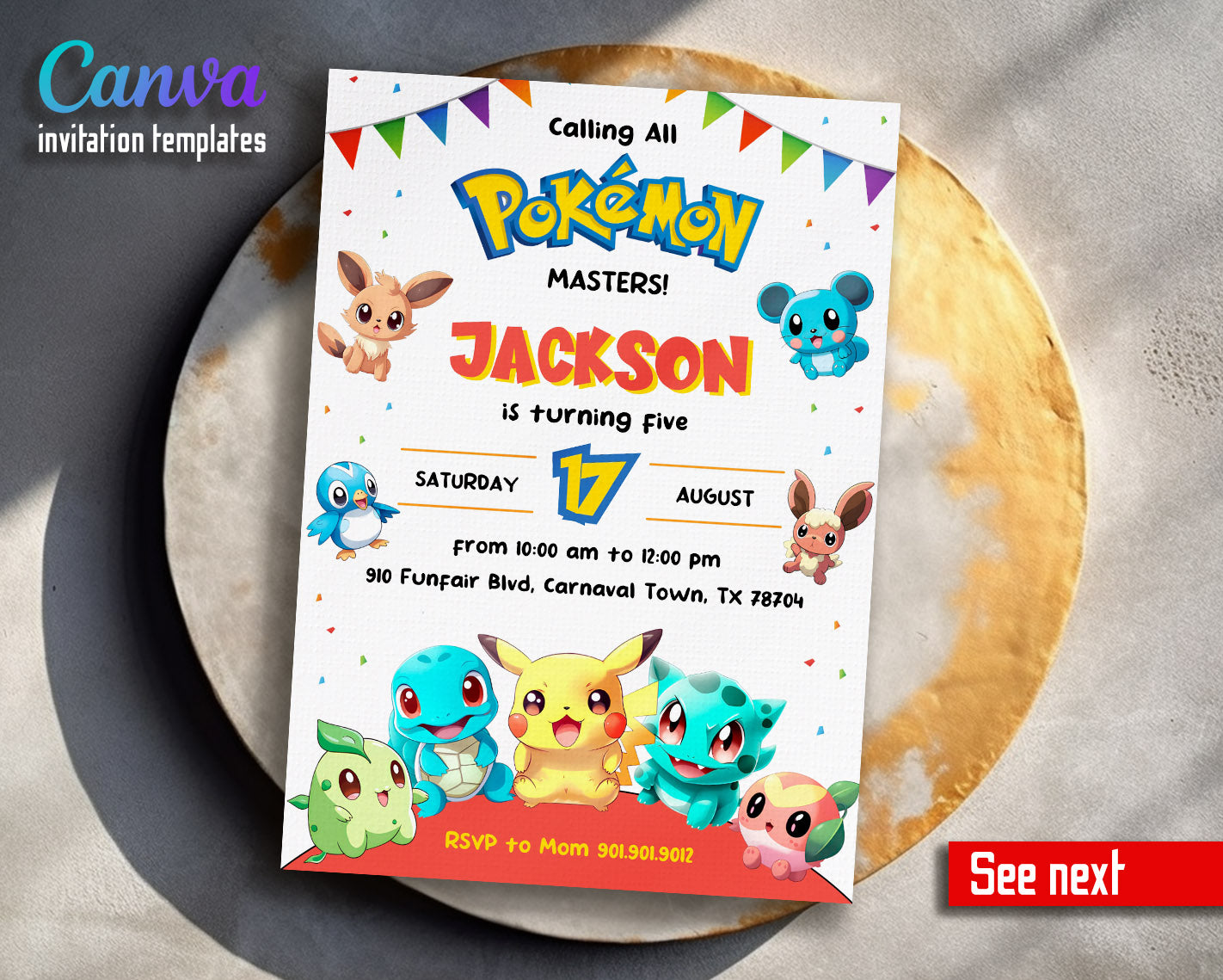 Pokemon Pikachu  customizable invitation template | Share or Print |  | QB224