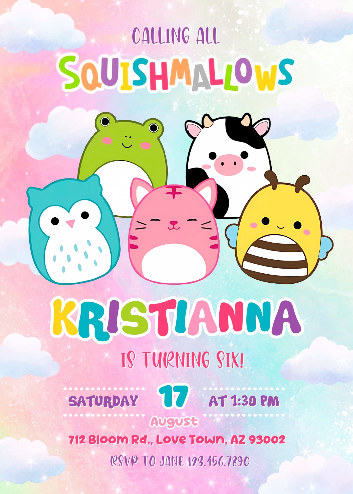 Squishmallows  customizable invitation template | Share or Print |  | EO828