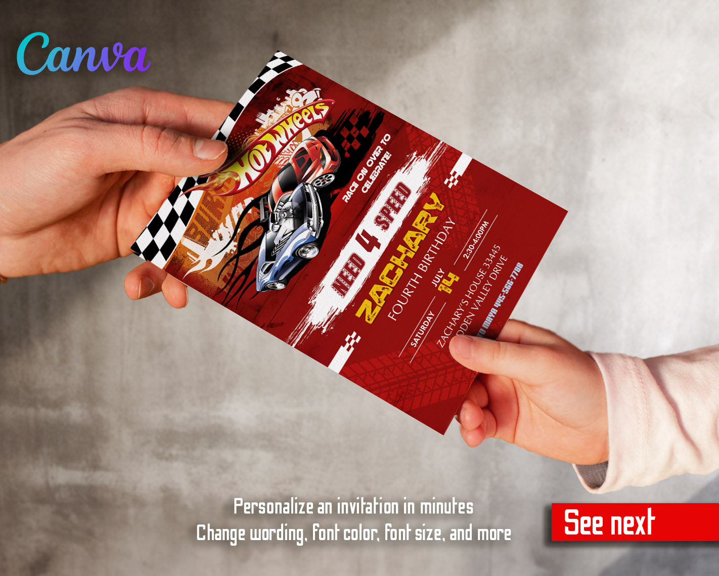 Hot Wheels Need Four Speed  customizable invitation template | Share or Print | boy | NO856