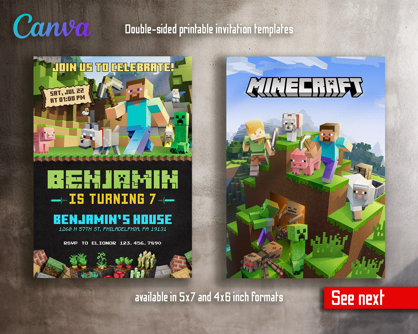 Minecraft Gamer customizable invitation template | Share or Print | | ZO091