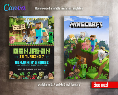 Minecraft Gamer customizable invitation template | Share or Print | | ZO091