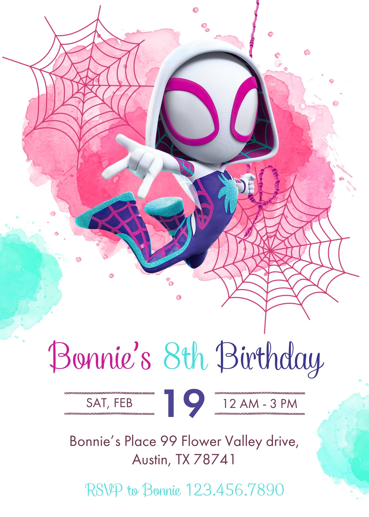 Spider Gwen Ghost Spidey customizable invitation template | Share or Print | girl | PQ894