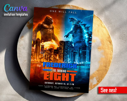 Godzilla X King Kong  customizable invitation template | Share or Print |  | KM477