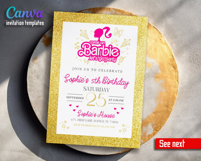 Barbie Pink  customizable invitation template | Share or Print | girl | RG328