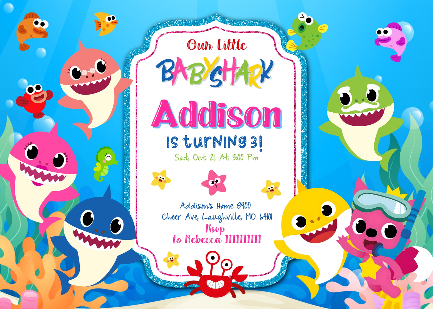 Baby Shark  customizable invitation template | Share or Print |  | CB529