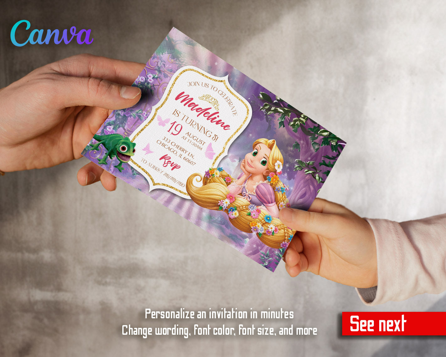 Rapunzel Princess Tangled customizable invitation template | Share or Print | girl | SC132