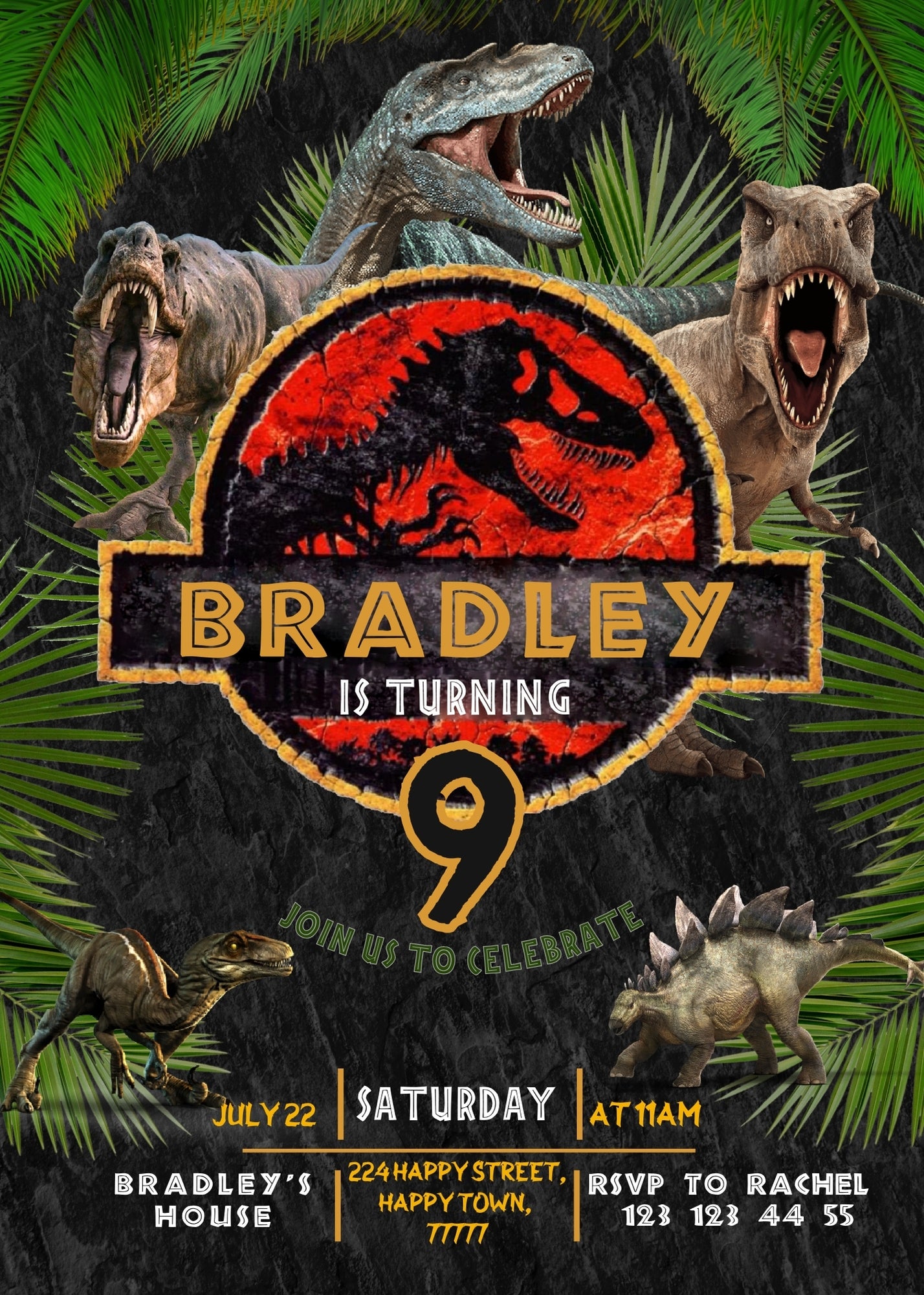 Jurassic Park Dinosaur customizable invitation template | Share or Print |  | LK195