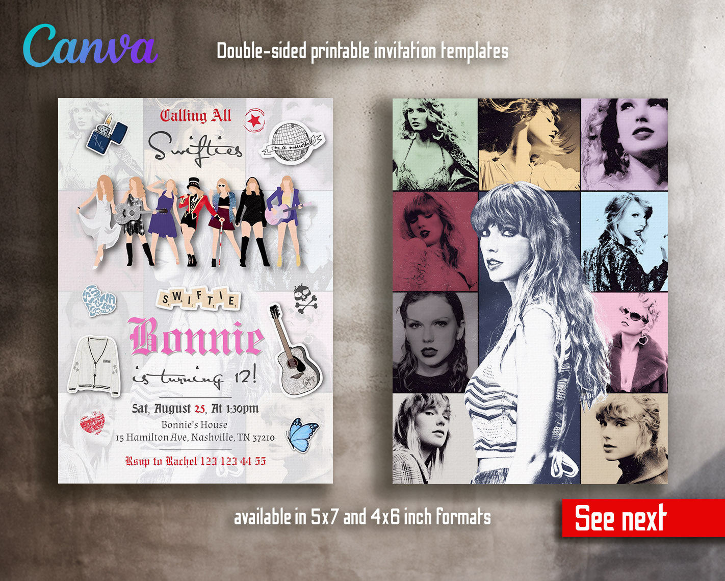 Taylor Swift Eras Tour  customizable invitation template | Share or Print | girl | KX568