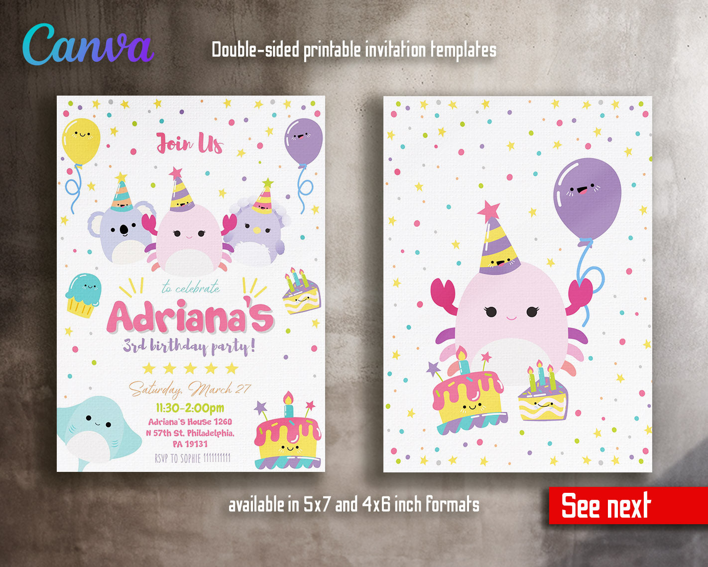 Squishmallows  customizable invitation template | Share or Print |  | IC827