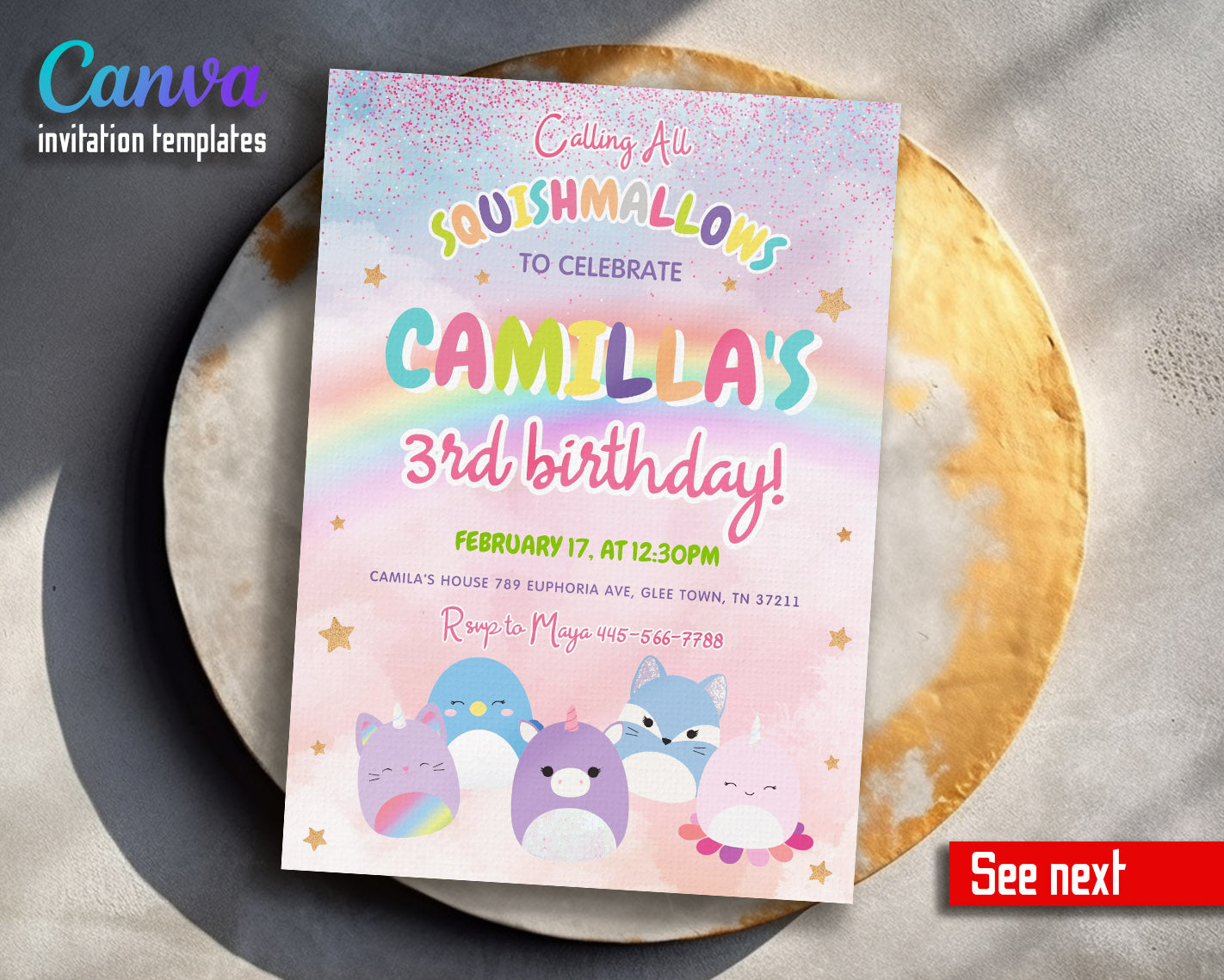 Squishmallows  customizable invitation template | Share or Print |  | XA287