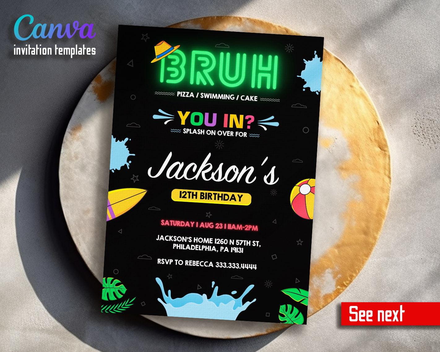 Bruh Pool customizable invitation template | Share or Print | boy | OO387