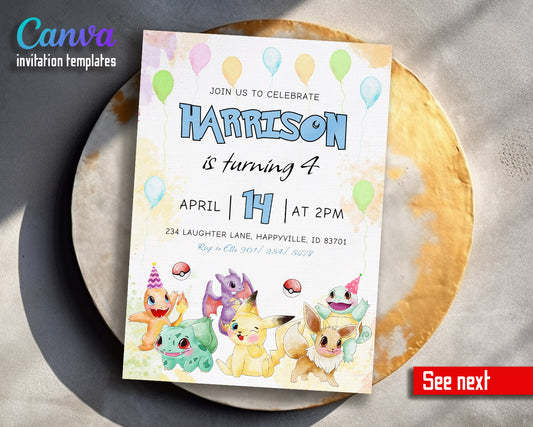 Pokemon Pikachu  customizable invitation template | Share or Print |  | ND289