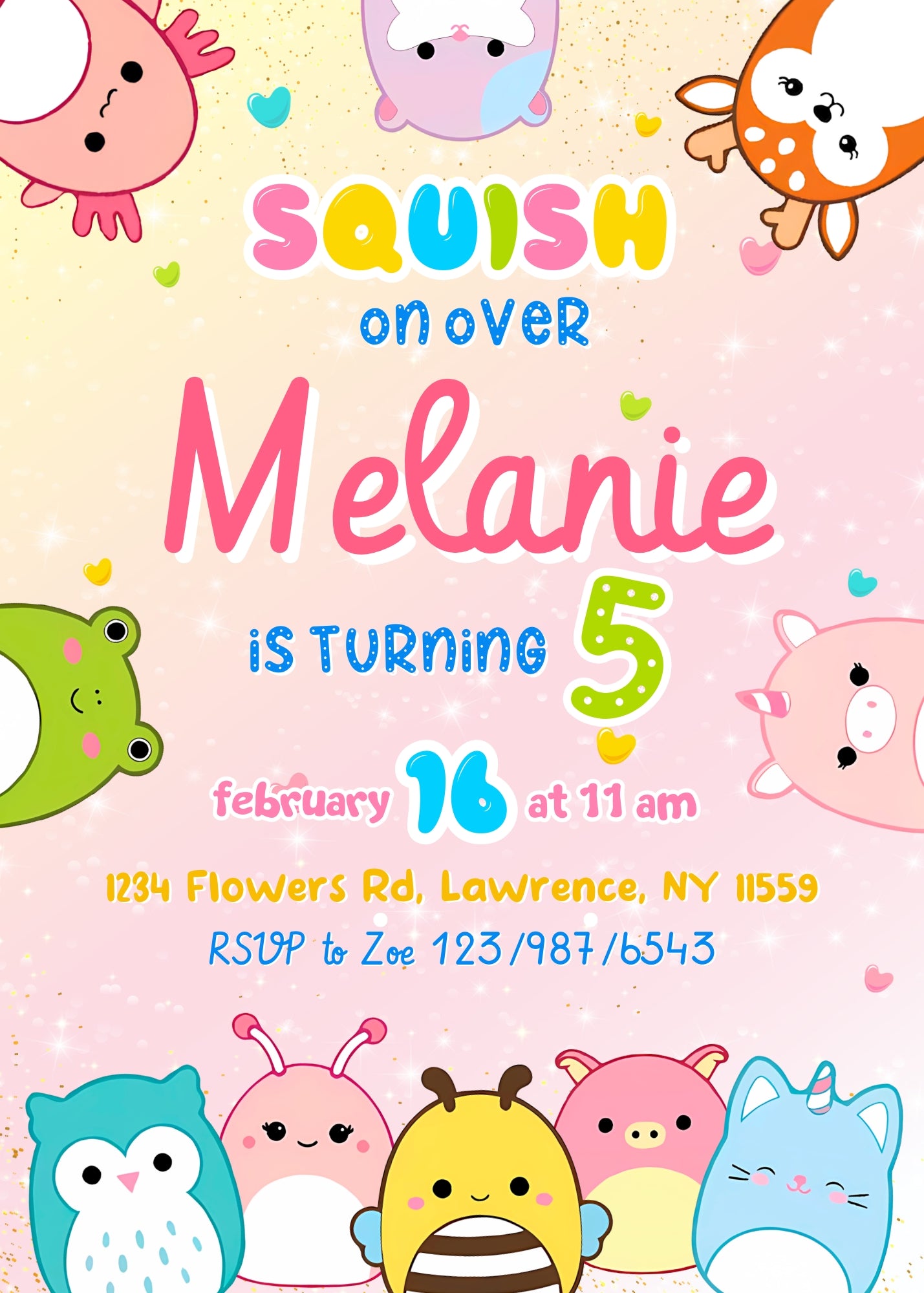 Squishmallows  customizable invitation template | Share or Print |  | NU919