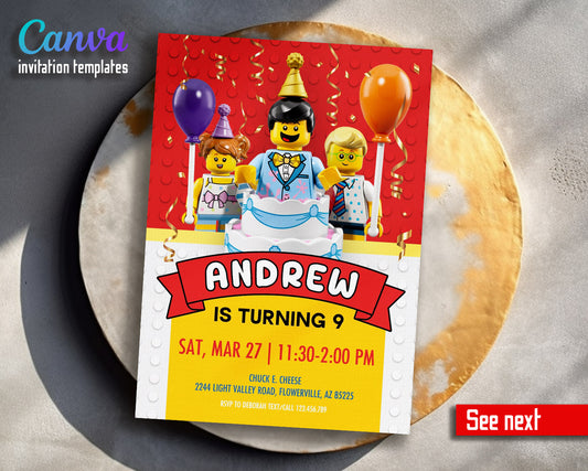 Lego Minifigures  customizable invitation template | Share or Print |  | BV523