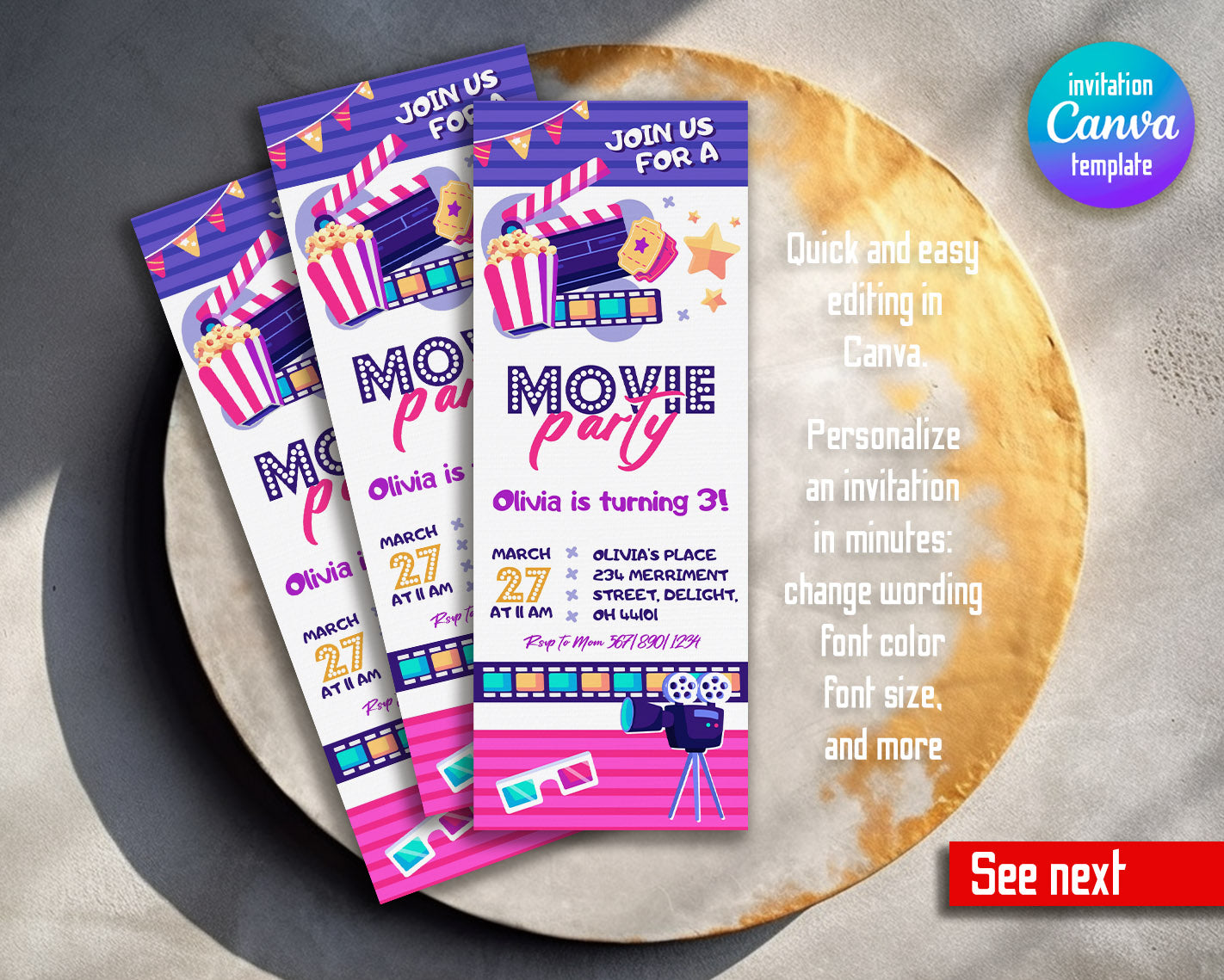 Movie Cinema Party customizable invitation template | Share or Print |  | BM964