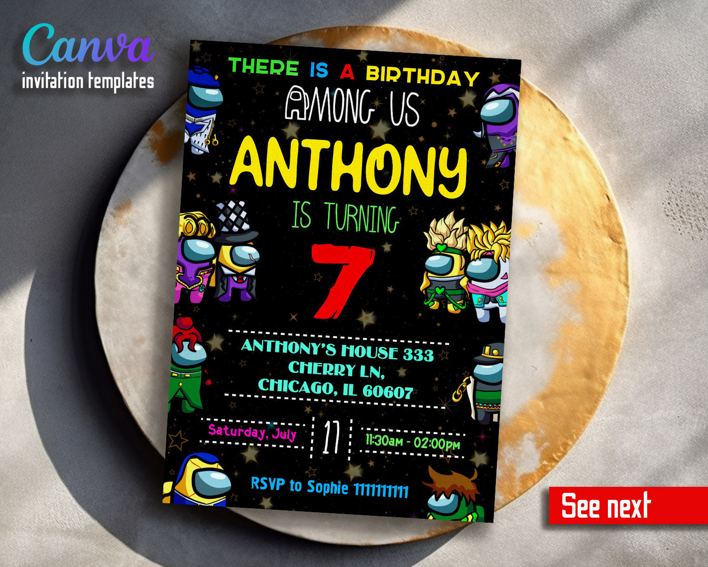 Among Us Gamer customizable invitation template | Share or Print |  | SS707