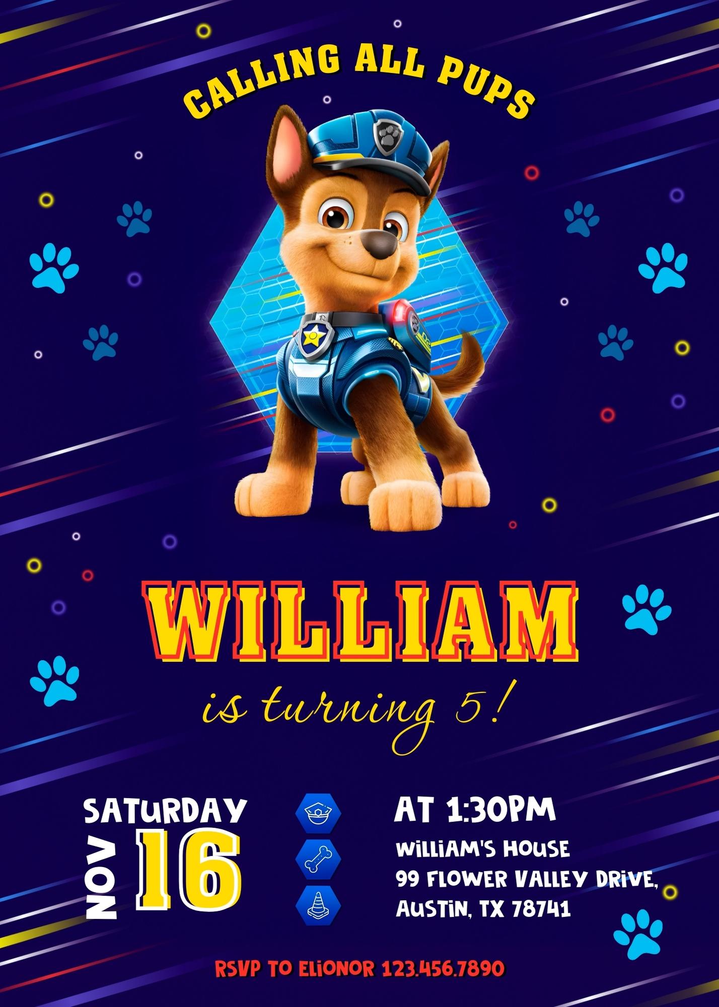 Paw Patrol customizable invite template boy | instant download | Share or Print | VH189