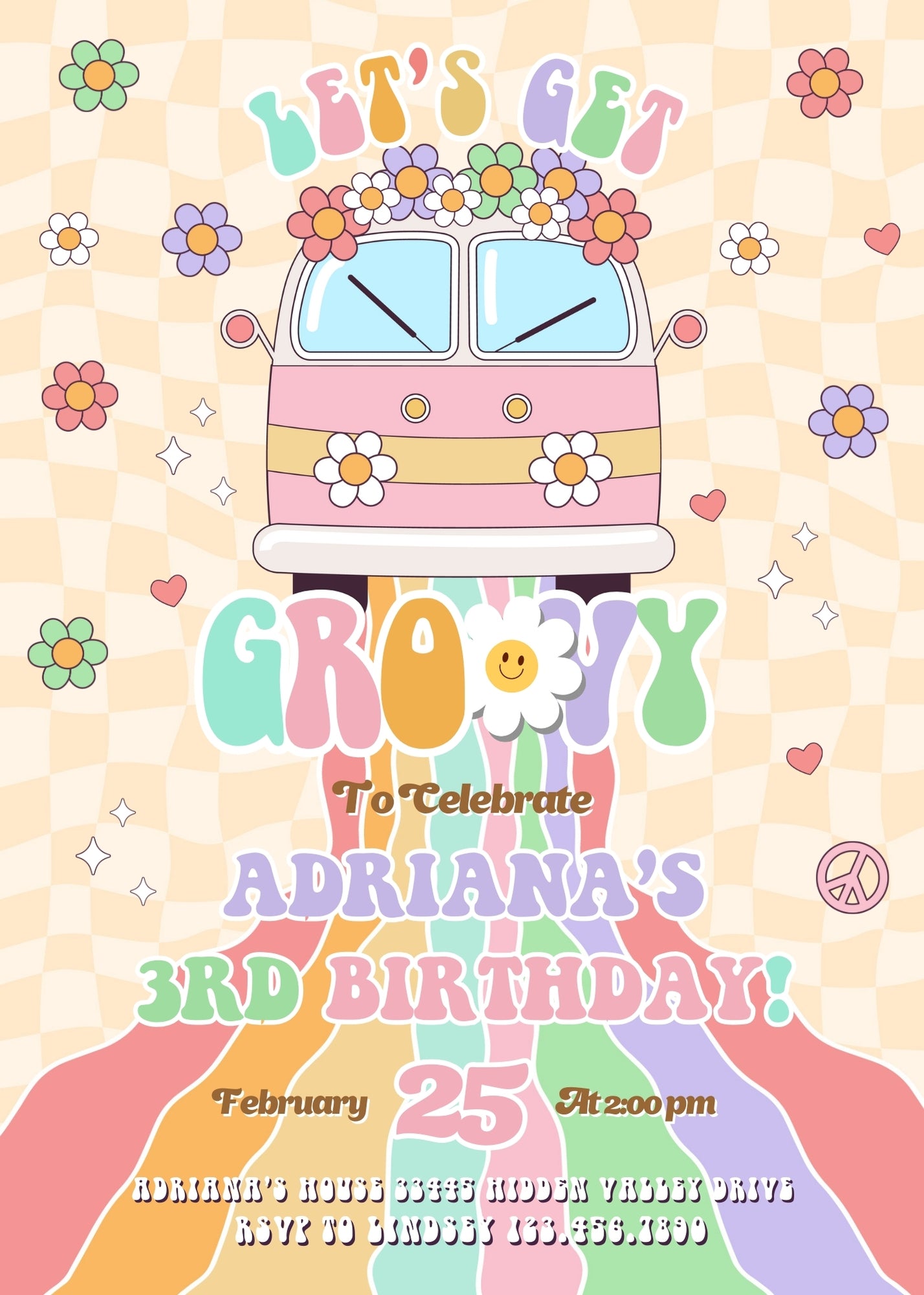 Groovy Retro Van customizable invitation template | Share or Print |  | BZ874