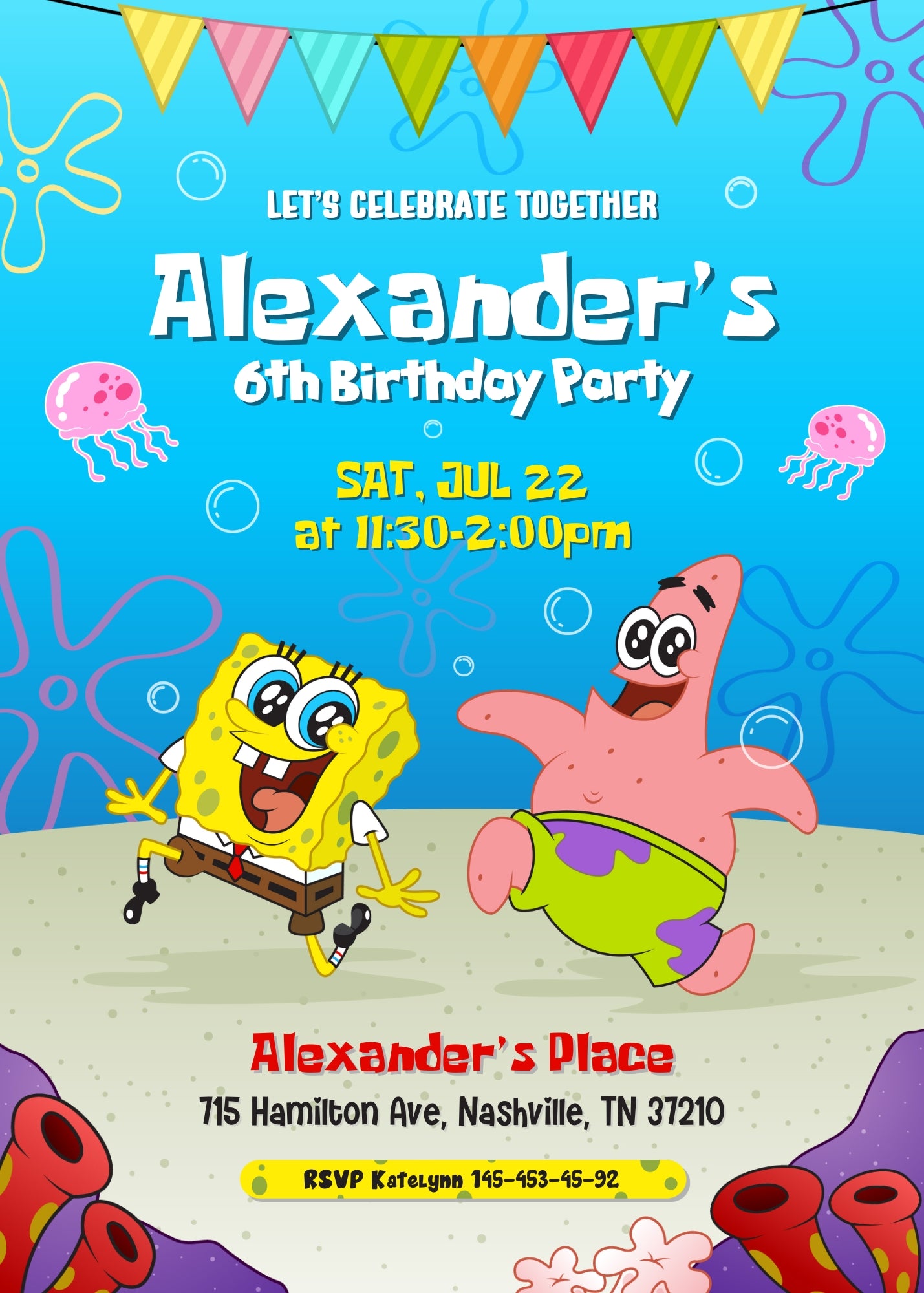 SpongeBob SquarePant customizable invitation template | Share or Print |  | DH554