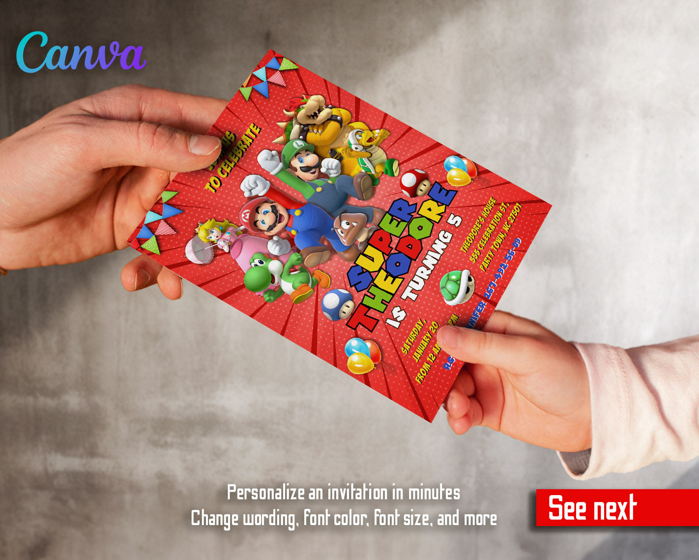 Super Mario Bros  customizable invitation template | Share or Print |  | HF586