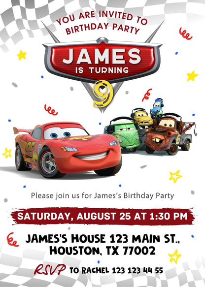 Cars Lighting McQueen customizable invite template | instant download | Share or Print | WO708