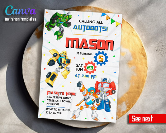 Transformers Rescue Bots customizable invitation template | Share or Print | boy | KR263