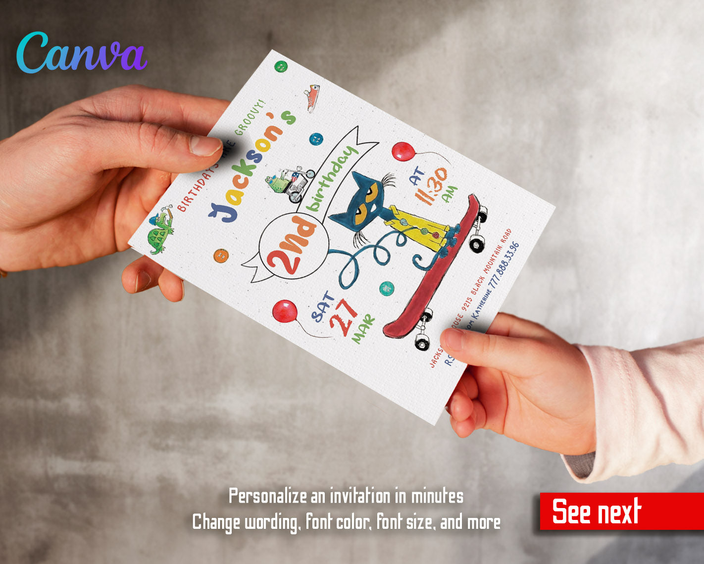 Pete the Cat customizable invitation template | Share or Print |  | AS730