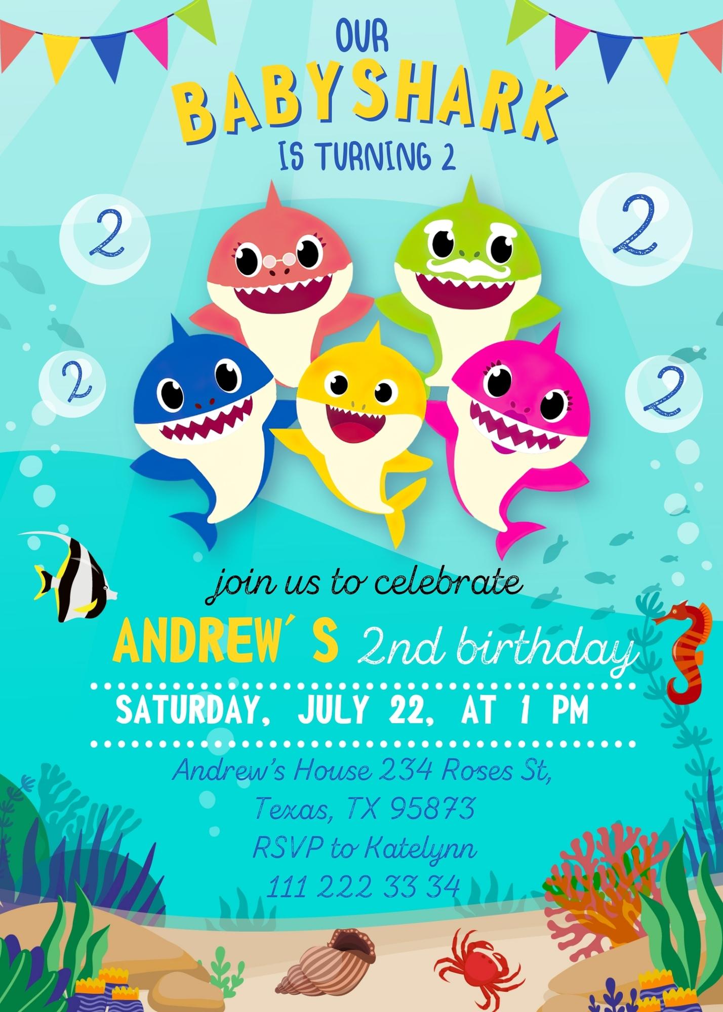 Baby Shark customizable invite template | instant download | Share or Print | UX227