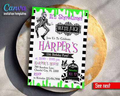 Beetlejuice Halloween customizable invitation template | Share or Print |  | IK252