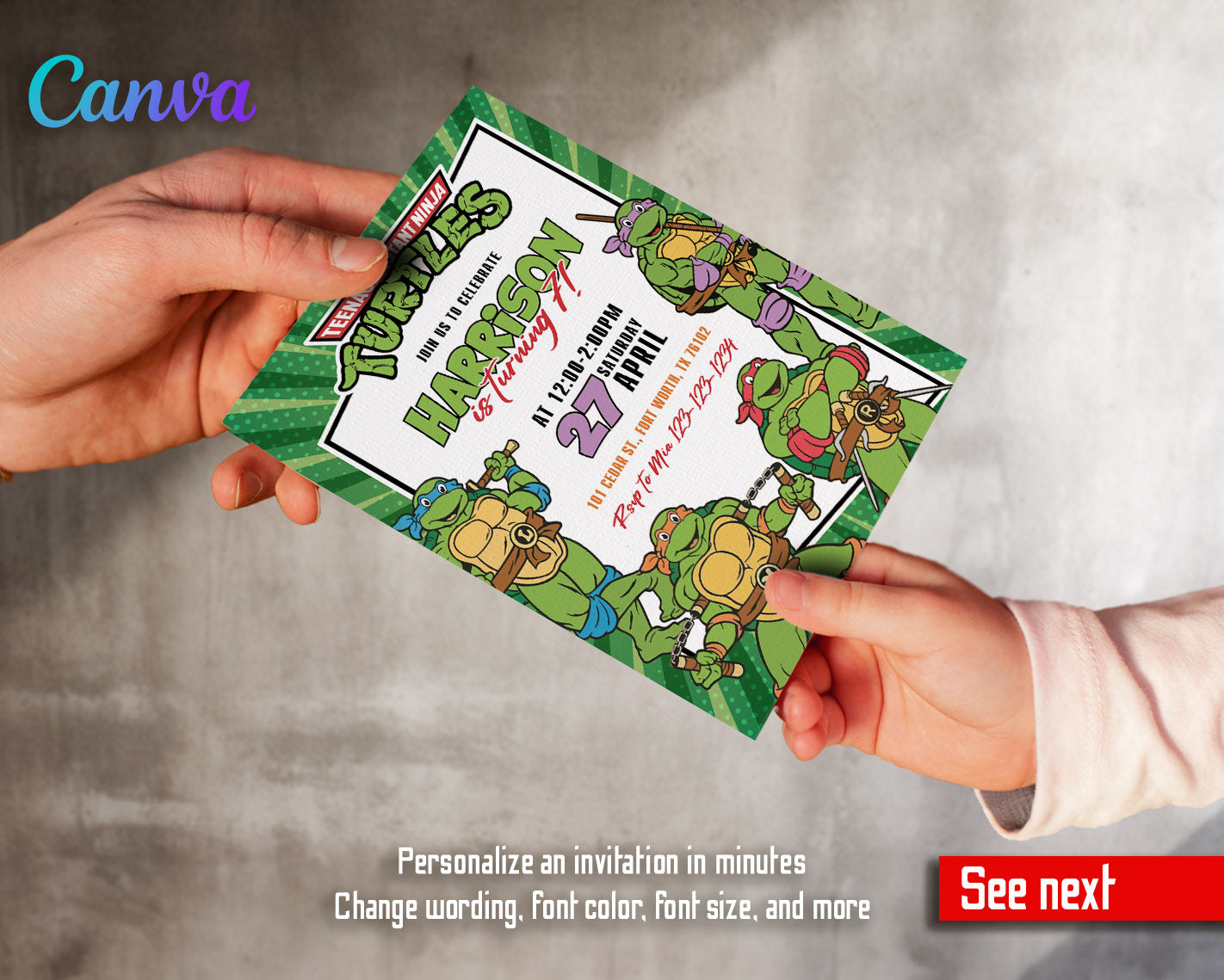 Teenage Mutant Ninja Turtles  customizable invitation template | Share or Print | boy | CL114