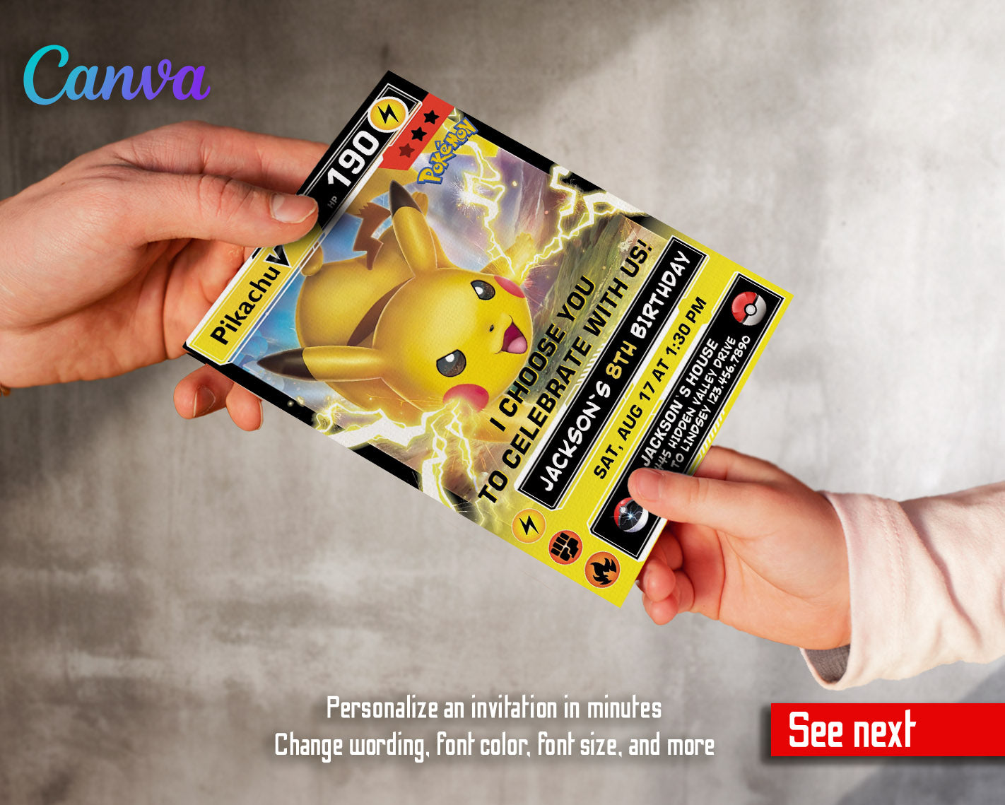 Pokemon Pikachu  customizable invitation template | Share or Print |  | MU864