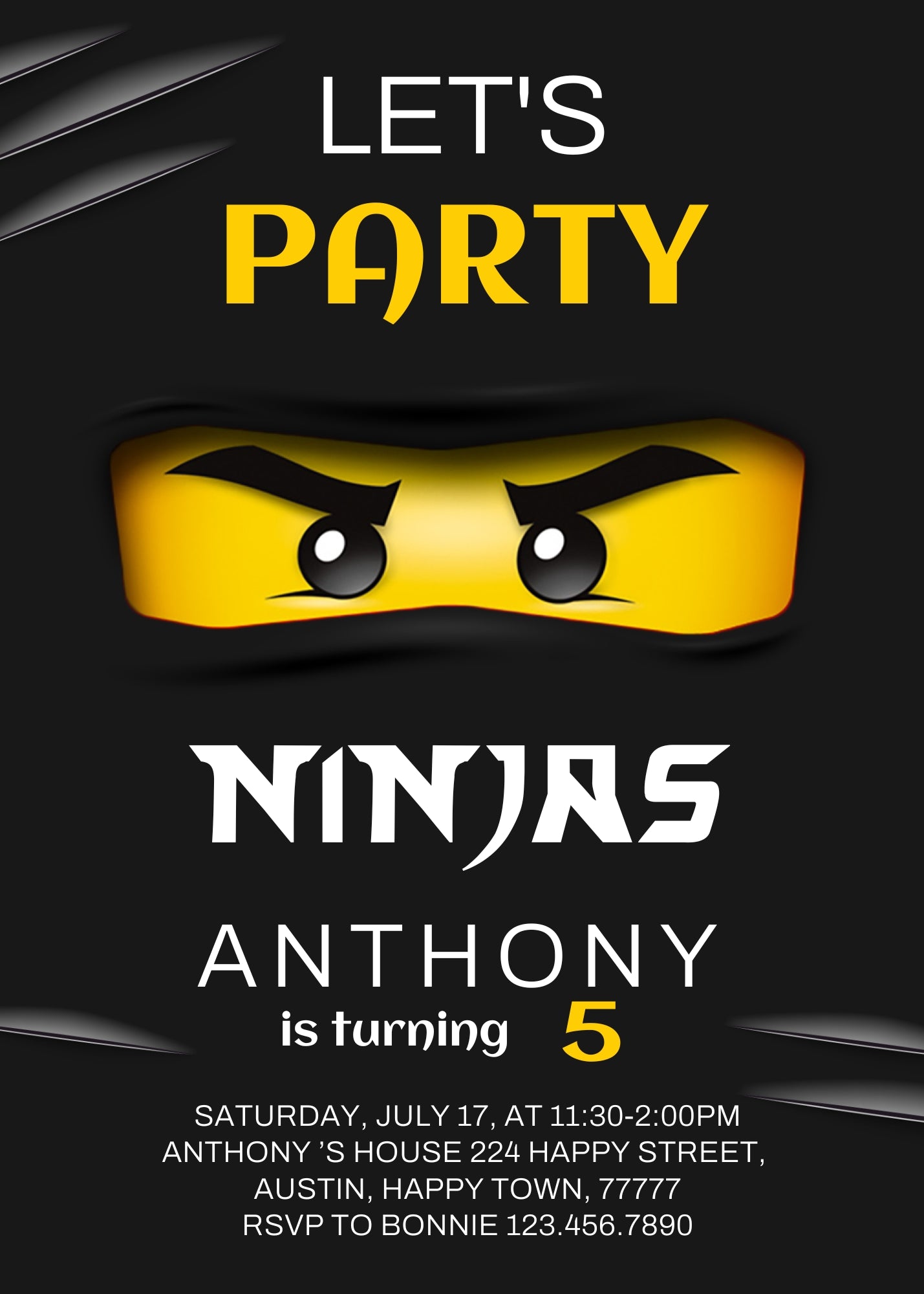 Ninjago customizable invite template boy | instant download | Share or Print | XY530