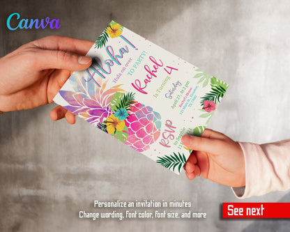 Aloha Luau Party customizable invitation template | Share or Print | girl | TY558