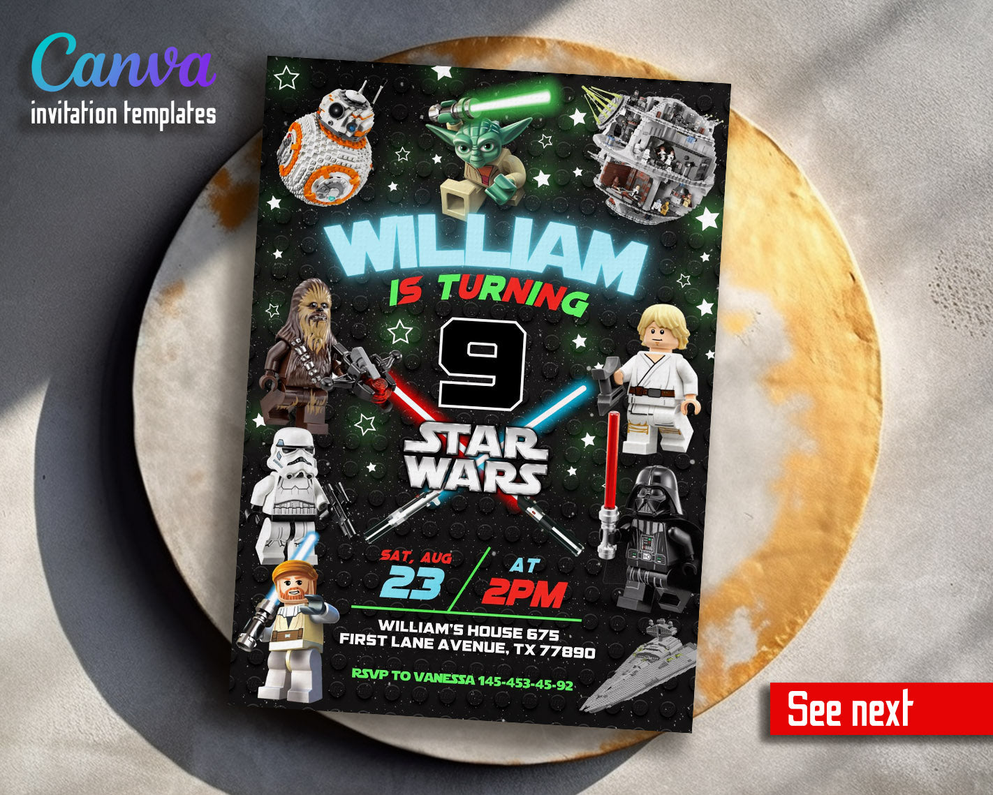 Star Wars Darth Vader Lego Minifigures customizable invitation template | Share or Print |  | TM200