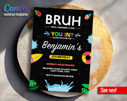 Bruh Pool customizable invitation template | Share or Print | boy | IW500