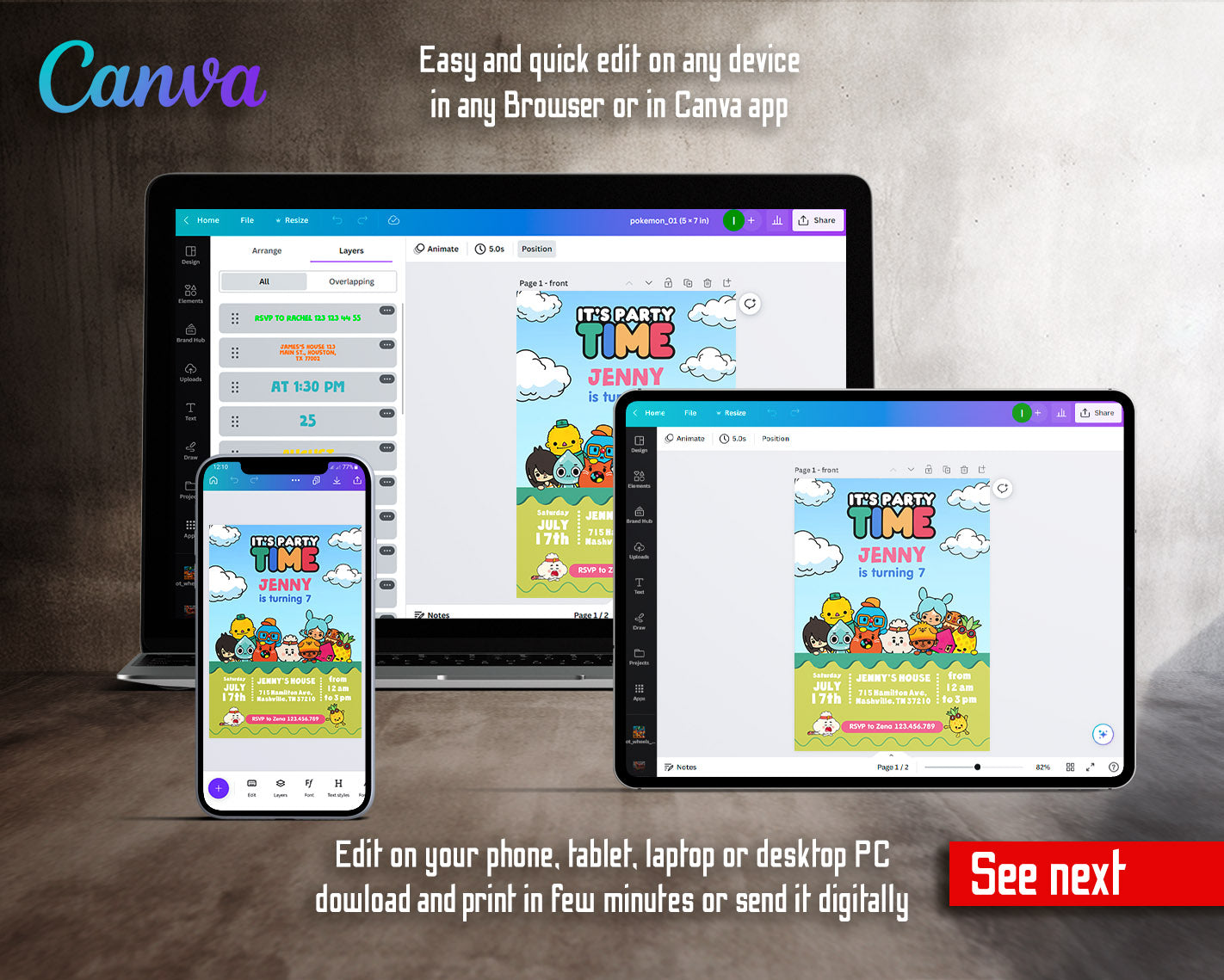 Toca Boca World Gamer customizable invitation template | Share or Print |  | YC869