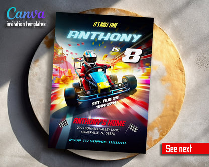 Go Kart Karting Racing customizable invitation template | Share or Print | boy | PN305