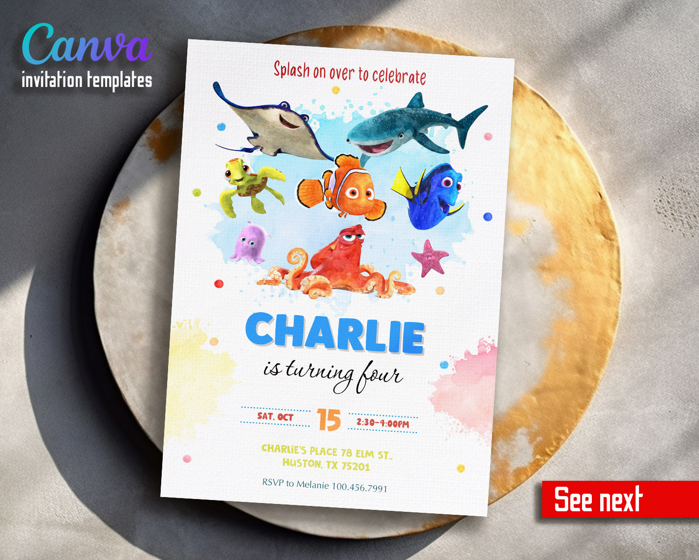 Finding Nemo customizable invitation template | Share or Print |  | AH797